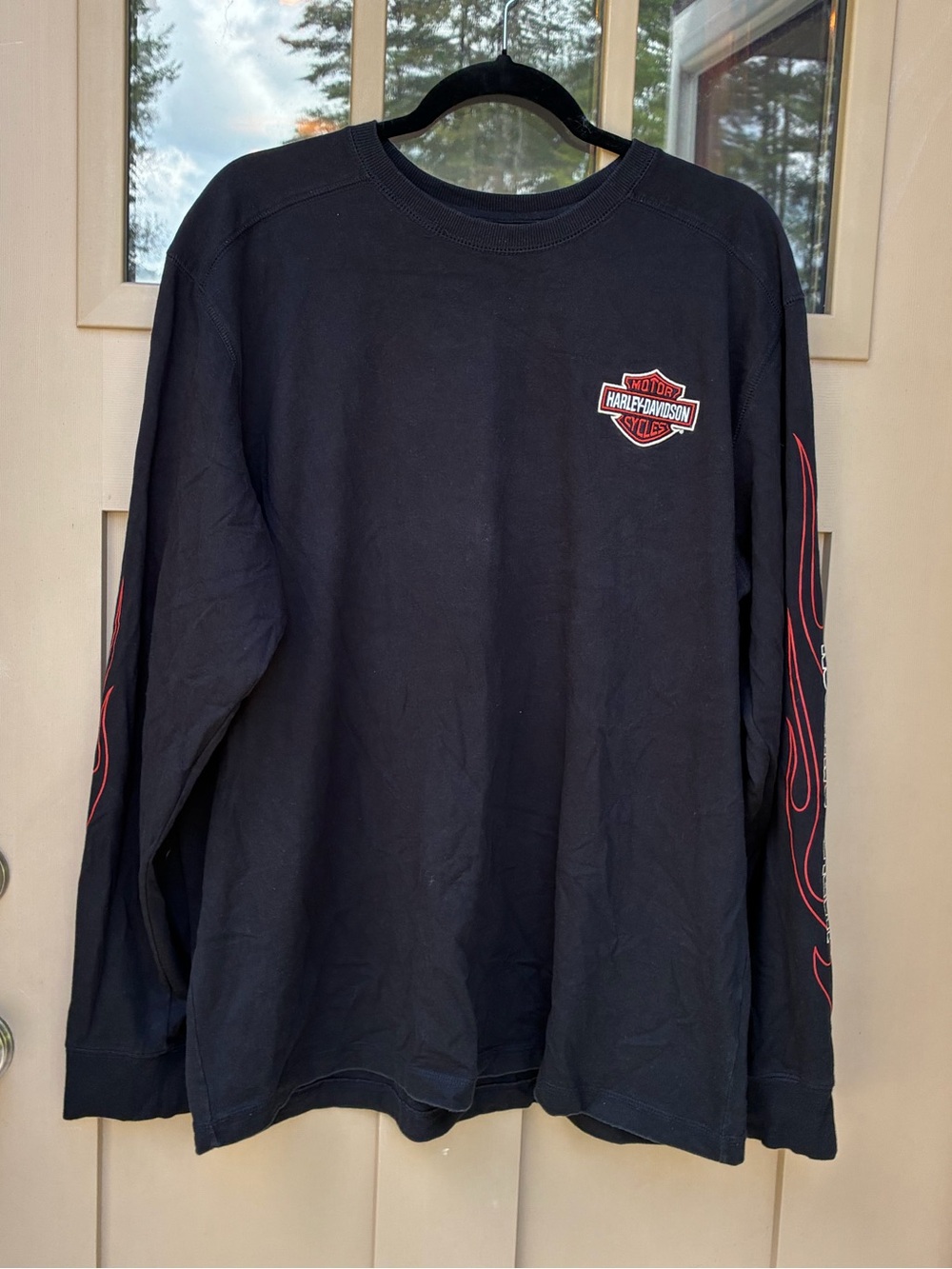 Harley Davidson Long Sleeve Shirt Black Flames on Sleeves Men's XL